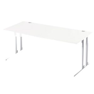 Schäfer Shop Select Schreibtisch COMBITEC, Freiform, Ansatz links, C-Fuß, B 1800 x T 1000/800 x H 677-817 mm, weiß/weißaluminium