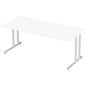 Schäfer Shop Select Schreibtisch COMBITEC, Rechteck, C-Fuß, B 2000 x T 1000 x H 677-817 mm, weiß/weißaluminium