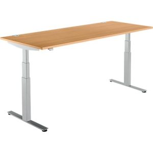 Schäfer Shop Select Schreibtisch DRIVE UP 2, elektrisch höhenverstellbar, Freiform, Ansatz rechts, T-Fuß, B 1800 mm, Buche/weißalu