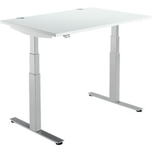 Schäfer Shop Select Schreibtisch DRIVE UP 2, elektrisch höhenverstellbar, Rechteck, T-Fuß, B 1200 x T 800 x H 630-1290 mm, lichtgrau/weißaluminium