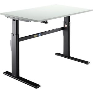 Schäfer Shop Select Schreibtisch, elektrisch höhenverstellbar, Rechteck, C-Fuß, B 1200 x T 800 x H 725-1185 mm, lichtgrau/schwarz
