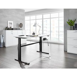 Schäfer Shop Select Schreibtisch, elektrisch höhenverstellbar, Rechteck, C-Fuß, B 1600 x T 800 x H 725-1185 mm, weiß/schwarz