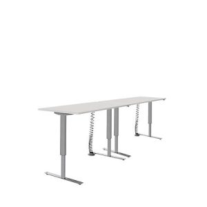 Schäfer Shop Select Schreibtisch, elektrisch höhenverstellbar, Rechteck, T-Fuß, B 1600 x T 800 x H 705-1205 mm, lichtgrau/weißaluminium
