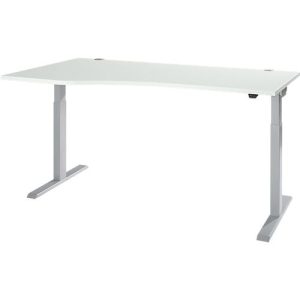 Schäfer Shop Select Schreibtisch ERGO-T 2.0, elektrisch höhenverstellbar, Freiform Ansatz links, T-Fuß, B 1800 x H 715-1205 mm, lichtgrau/weißalu