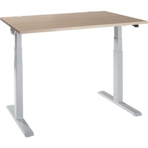 Schäfer Shop Select Schreibtisch ERGO-T 2.0, elektrisch höhenverstellbar, Rechteck, T-Fuß, B 1200 x T 800 x H 640-1300 mm, Eiche-Dekor/weißalu