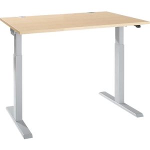 Schäfer Shop Select Schreibtisch ERGO-T 2.0, elektrisch höhenverstellbar, Rechteck, T-Fuß, B 1200 x T 800 x H 715-1205 mm, Ahorn/weißalu