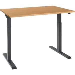 Schäfer Shop Select Schreibtisch ERGO-T 2.0, elektrisch höhenverstellbar, Rechteck, T-Fuß, B 1200 x T 800 x H 715-1205 mm, Buche/anthrazit