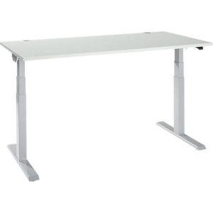 Schäfer Shop Select Schreibtisch ERGO-T 2.0, elektrisch höhenverstellbar, Rechteck, T-Fuß, B 1600 x T 800 x H 640-1300 mm, lichtgrau/weißalu