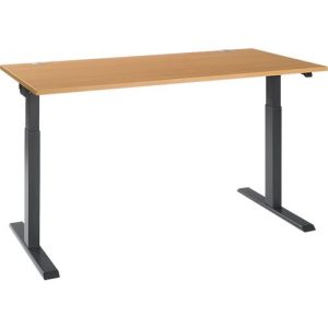 Schäfer Shop Select Schreibtisch ERGO-T 2.0, elektrisch höhenverstellbar, Rechteck, T-Fuß, B 1600 x T 800 x H 715-1205 mm, Buche/anthrazit