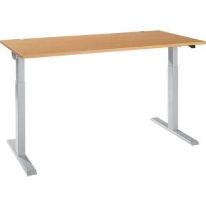 Schäfer Shop Select Schreibtisch ERGO-T 2.0, elektrisch höhenverstellbar, Rechteck, T-Fuß, B 1600 x T 800 x H 715-1205 mm, Buche/weißalu