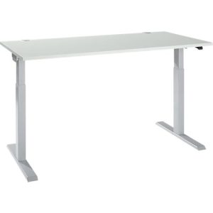 Schäfer Shop Select Schreibtisch ERGO-T 2.0, elektrisch höhenverstellbar, Rechteck, T-Fuß, B 1600 x T 800 x H 715-1205 mm, lichtgrau/weißalu