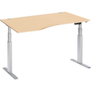 Schäfer Shop Select Schreibtisch ERGO-T, elektrisch höhenverstellbar, Freiform, Ansatz links, T-Fuß, B 1800 x H 640-1300 mm, Ahorn/weißalu