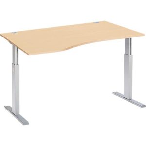 Schäfer Shop Select Schreibtisch ERGO-T, elektrisch höhenverstellbar, Freiform, Ansatz links, T-Fuß, B 1800 x H 725-1185 mm, Ahorn/weißalu