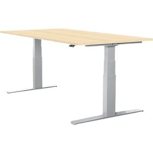 Schäfer Shop Select Schreibtisch LOGIN, elektrisch höhenverstellbar, Rechteck, T-Fuß, B 1600 x T 800 x H 645-1290 mm, Ahorn/weißaluminium