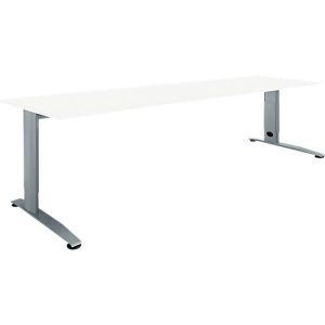 Schäfer Shop Select Schreibtisch LOGIN, manuell höheneinstellbar, C-Fuß, B 1800 x T 800 x H 660-820 mm, weiß/basaltgrau