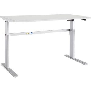 Schäfer Shop Select Schreibtisch Moxxo IQ, elektrisch höhenverstellbar, Rechteck, C-Fuß, B 1600 x T 800 x H 725-1185 mm, lichtgrau/weißaluminium