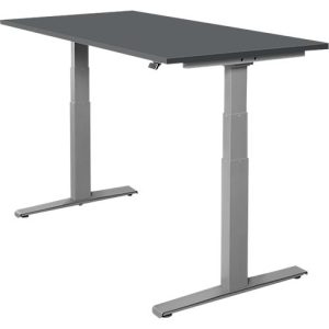 Schäfer Shop Select Schreibtisch SET UP, elektrisch höhenverstellbar, Rechteck, T-Fuß, B 1600 x T 800 x H 645-1290 mm, graphit/weißaluminium
