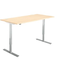 Schäfer Shop Select Schreibtisch Start Off, elektrisch höhenverstellbar, Rechteck, T-Fuß, B 1600 x T 800 x H 755-1255 mm, Ahorn/weißalu