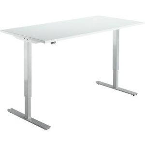 Schäfer Shop Select Schreibtisch Start Off, elektrisch höhenverstellbar, Rechteck, T-Fuß, B 1600 x T 800 x H 755-1255 mm, lichtgrau/weißalu