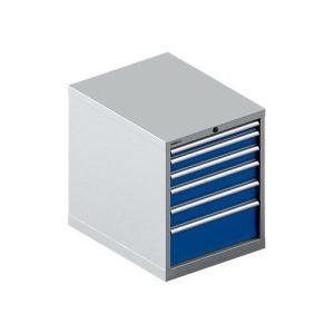 Schäfer Shop Select Schubladenschrank 27-36, 6 Schübe, bis 200 kg, B 564 x T 725 x H 700 mm, enzianblau/weißaluminium
