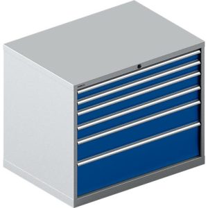 Schäfer Shop Select Schubladenschrank 64-36, 7 Schübe, bis 200 kg, B 1193 x T 725 x H 1000 mm, weißalu/enzianblau