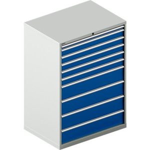 Schäfer Shop Select Schubladenschrank WSK 54-36, Stahl, 10 Schübe, bis 200 kg, B 1023 x T 725 x H 1450 mm, lichtgrau/enzianblau