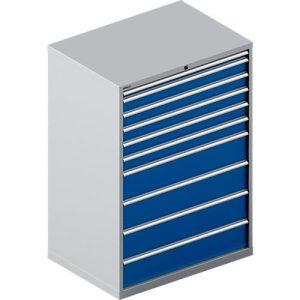 Schäfer Shop Select Schubladenschrank WSK 54-36, Stahl, 10 Schübe, bis 200 kg, B 1023 x T 725 x H 1450 mm, weissaluminium/enzianblau