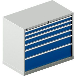 Schäfer Shop Select Schubladenschrank WSK 54-36, Stahl, 6 Schübe, bis 200 kg, B 1023 x T 725 x H 850 mm, lichtgrau/enzianblau