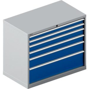 Schäfer Shop Select Schubladenschrank WSK 54-36, Stahl, 6 Schübe, bis 200 kg, B 1023 x T 725 x H 850 mm, weissaluminium/enzianblau