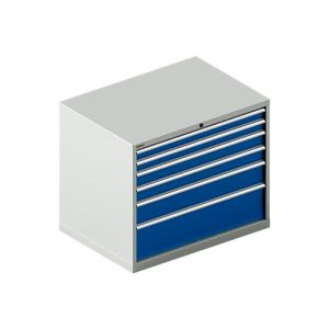 Schäfer Shop Select Schubladenschrank WSK 54-36, Stahl, 6 Schübe, bis 75 kg, B 1023 x T 725 x H 850 mm, lichtgrau/enzianblau