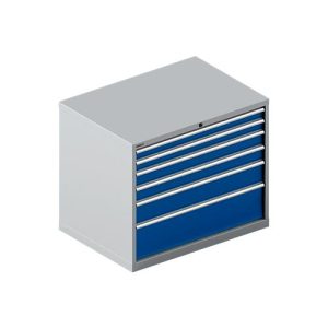 Schäfer Shop Select Schubladenschrank WSK 54-36, Stahl, 6 Schübe, bis 75 kg, B 1023 x T 725 x H 850 mm, weissaluminium/enzianblau
