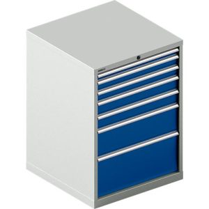 Schäfer Shop Select Schubladenschrank WSK 54-36, Stahl, 7 Schübe, bis 200 kg, B 1023 x T 725 x H 1000 mm, lichtgrau/enzianblau