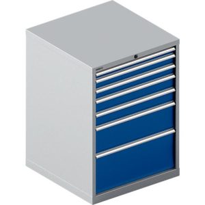Schäfer Shop Select Schubladenschrank WSK 54-36, Stahl, 7 Schübe, bis 200 kg, B 1023 x T 725 x H 1000 mm, weißaluminium/enzianblau