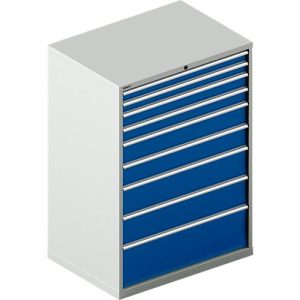 Schäfer Shop Select Schubladenschrank WSK 54-36, Stahl, 9 Schübe, bis 200 kg, B 1023 x T 725 x H 1450 mm, lichtgrau/enzianblau