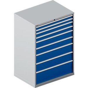 Schäfer Shop Select Schubladenschrank WSK 54-36, Stahl, 9 Schübe, bis 200 kg, B 1023 x T 725 x H 1450 mm, weissaluminium/enzianblau
