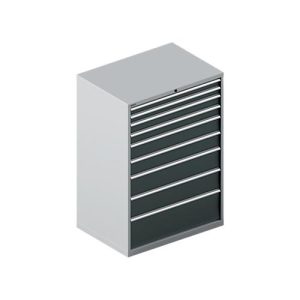 Schäfer Shop Select Schubladenschrank WSK 54-36, Stahl, 9 Schübe, bis 75 kg, B 1023 x T 725 x H 1450 mm, weissaluminium/anthrazitgrau