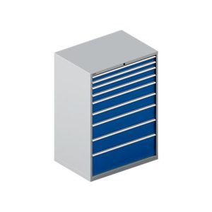 Schäfer Shop Select Schubladenschrank WSK 54-36, Stahl, 9 Schübe, bis 75 kg, B 1023 x T 725 x H 1450 mm, weissaluminium/enzianblau