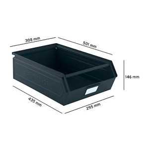 Schäfer Shop Select Sichtlagerkasten, mit Tragestab, 18,5 l, 80 kg, L 501 x B 308 x H 146 mm, Stahl, RAL 5008 (graublau)