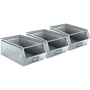 Schäfer Shop Select Sichtlagerkasten, mit Tragestab, L 520 x B 310 x H 202 mm, 26 l, Stahl, verzinkt, 3 Stück