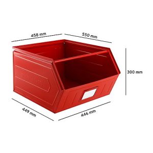 Schäfer Shop Select Sichtlagerkasten, mit Tragestab, L 550 x B 458 x H 300 mm, 60 l, 130 kg, Stahl, RAL 3000 (feuerrot)