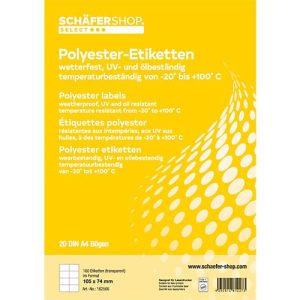 Schäfer Shop Select Wetterfeste Etiketten, 105 x 74 mm, transp. matt, 20 Blatt