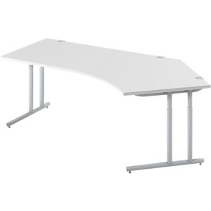 Schäfer Shop Select Winkelschreibtisch COMBITEC, 135° Winkel rechts, C-Fuß, B 2165 x T 800/800 x H 677-817 mm, lichtgrau/weißalu