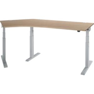 Schäfer Shop Select Winkelschreibtisch ERGO-T 2.0, elektrisch höhenverstellbar, 135° Winkel links, T-Fuß, B 2000 mm, Eiche/weißalu