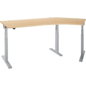 Schäfer Shop Select Winkelschreibtisch ERGO-T 2.0, elektrisch höhenverstellbar, 135° Winkel rechts, T-Fuß, B 2000 mm, Ahorn/weißalu
