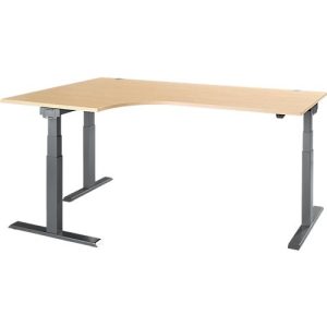 Schäfer Shop Select Winkelschreibtisch ERGO-T 2.0, elektrisch höhenverstellbar, 90° Winkel links, T-Fuß, B 2000 mm, Ahorn/anthrazit