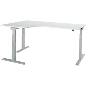 Schäfer Shop Select Winkelschreibtisch ERGO-T 2.0, elektrisch höhenverstellbar, 90° Winkel links, T-Fuß, B 2000 mm, lichtgrau/weißalu