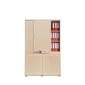 Schiebetürenschrank, Akustikfront, B 1200 mm, 5 OH, Ahorn-Dekor