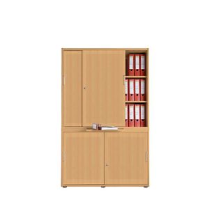 Schiebetürenschrank, Akustikfront, B 1200 mm, 5 OH, Buche-Dekor