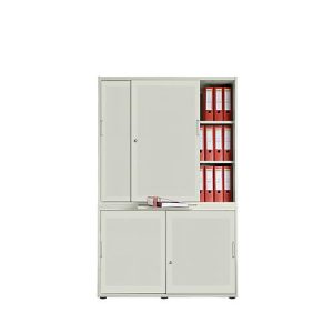 Schiebetürenschrank, Akustikfront, B 1200 mm, 5 OH, lichtgrau