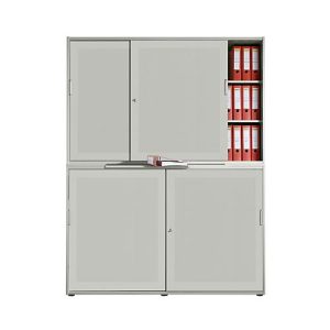 Schiebetürenschrank, Akustikfront, B 1600 mm, 6 OH, silber